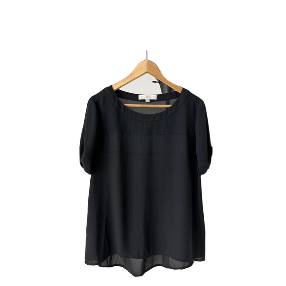 LOFT Womens Black Short Sleeve Flowy Blouse Size S Career Office Essential - Picture 1 of 5